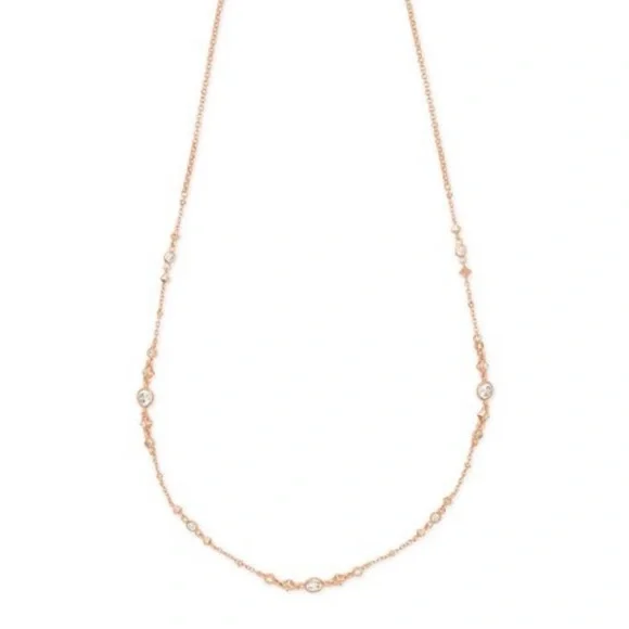Kendra Scott 14K Rose Gold Winifred Necklace Cubic Zirconia Lariat Closure - Picture 5 of 6